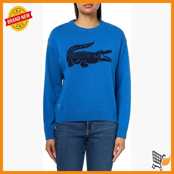 Cashmere Blend Pullover Sweater with Crocodile Logo Crew Neck